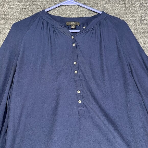 J Crew Blouse Womens Small  Long Sleeve Drapey Popover Blue Elastic Cuffs Top - Picture 4 of 8